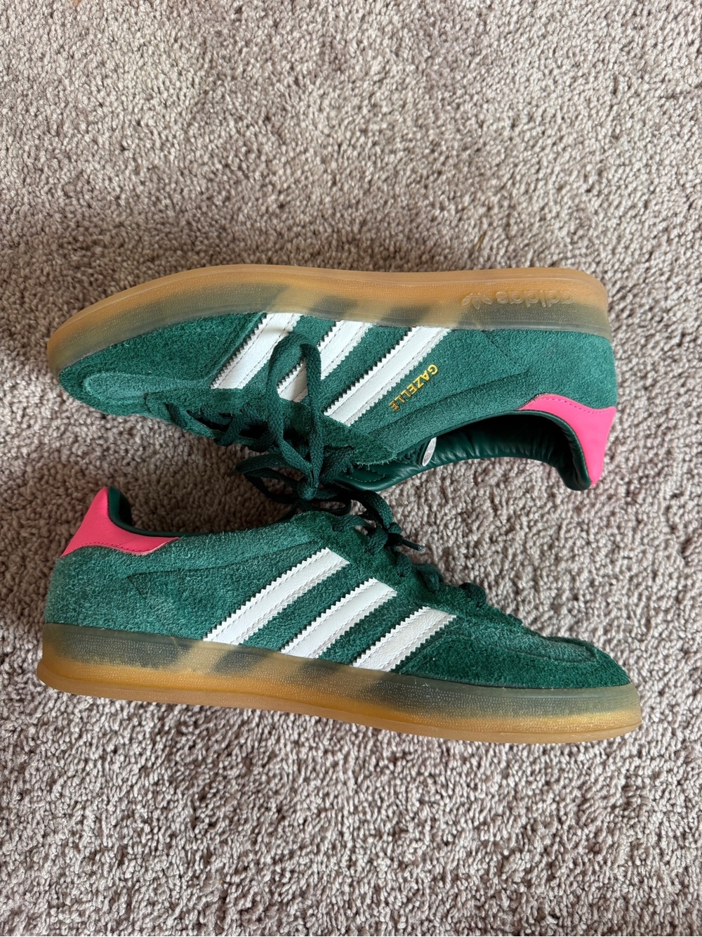 adidas Gazelle Green White Pink Suede Sneakers - Picture 14 of 15